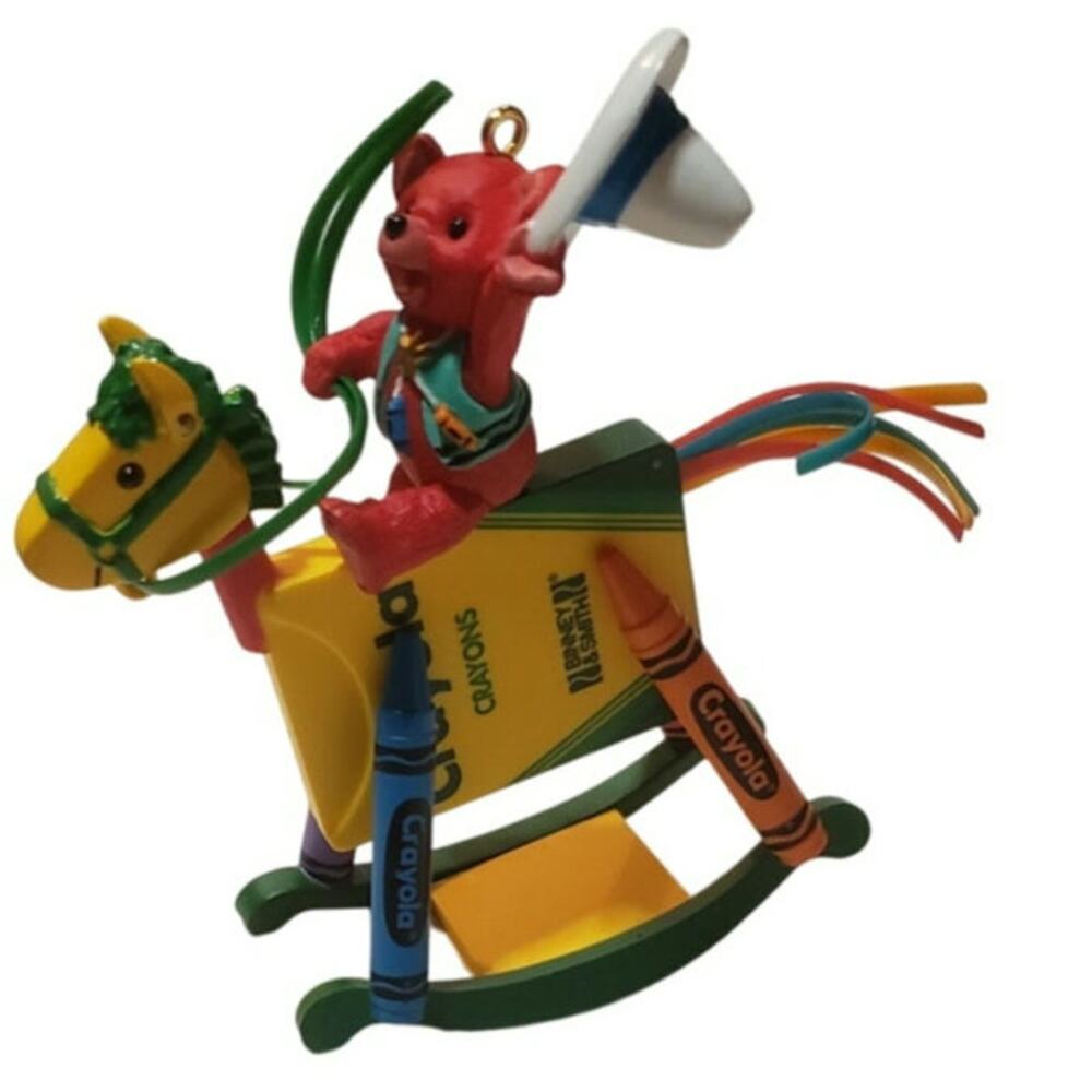 Hallmark 1997 Crayola Christmas Ornament Cowboy Beat on Crayon Box Rocking Horse